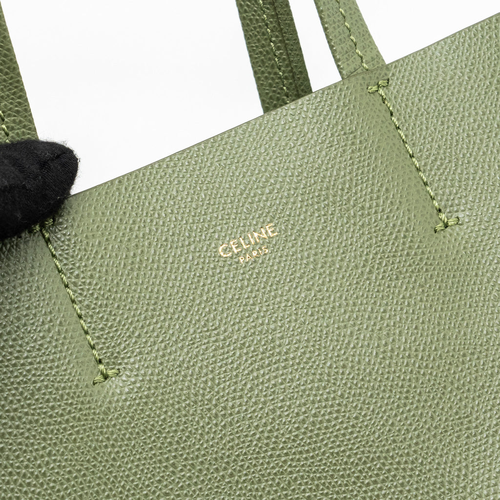 CELINE VERTICAL CABAS TOTE BAG GRAINED CALFSKIN GREEN GHW