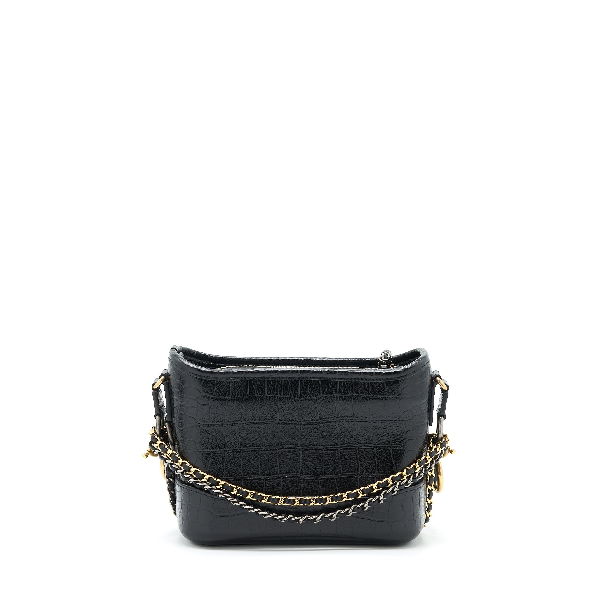 CHANEL SMALL GABRIELLE HOBO BAG CROCODILE EMBOSSED CALFSKIN BLACK MULTICOLOUR HARDWARE
