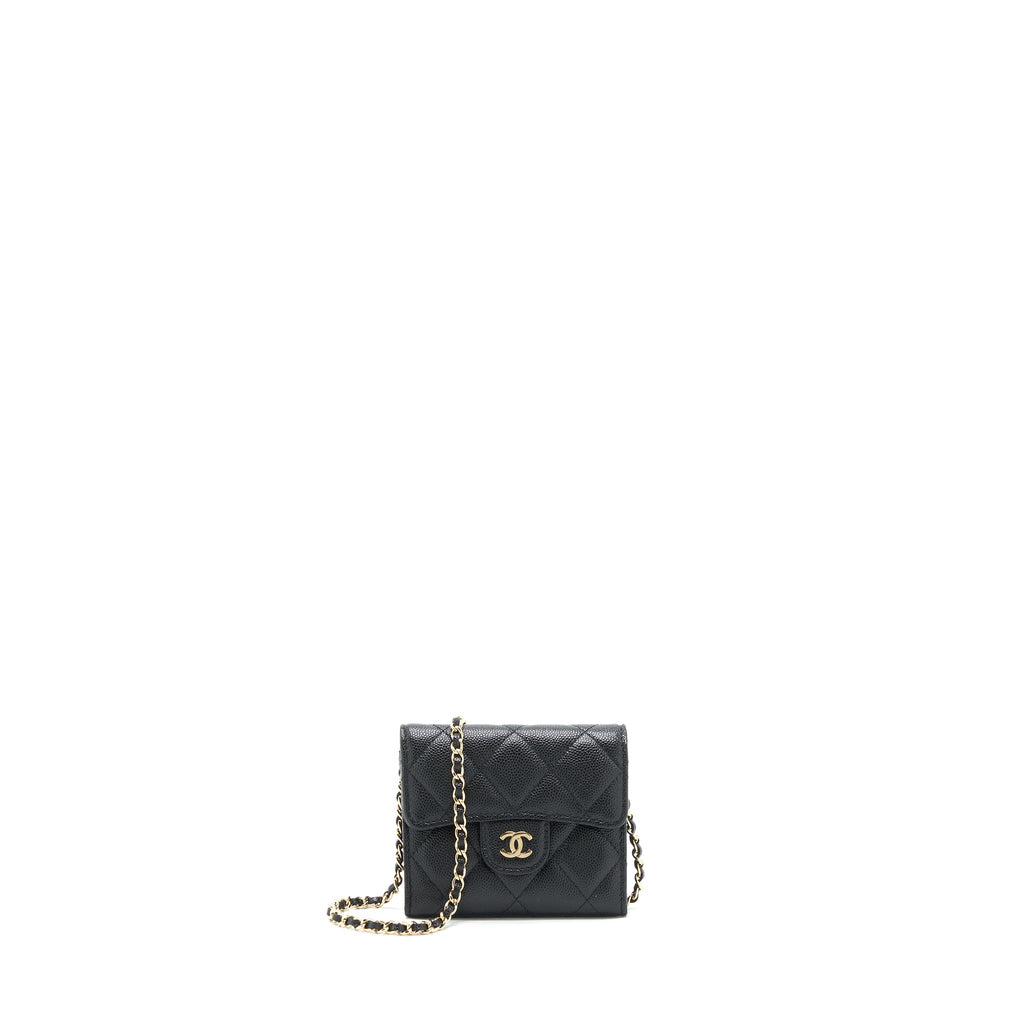CHANEL CLASSIC CARD HOLDER WITH CHAIN CAVIAR BLACK LGHW