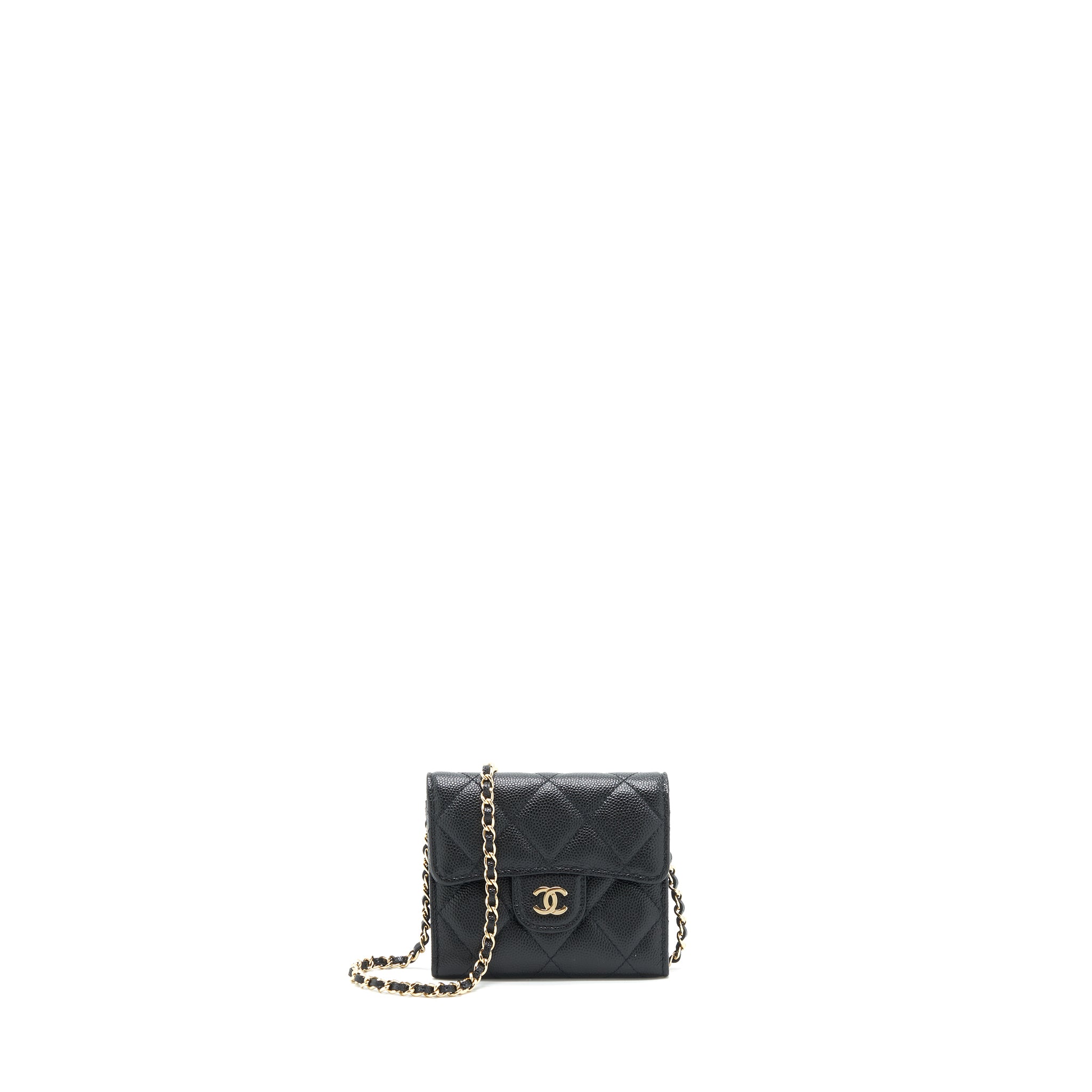CHANEL CLASSIC CARD HOLDER WITH CHAIN CAVIAR BLACK LGHW