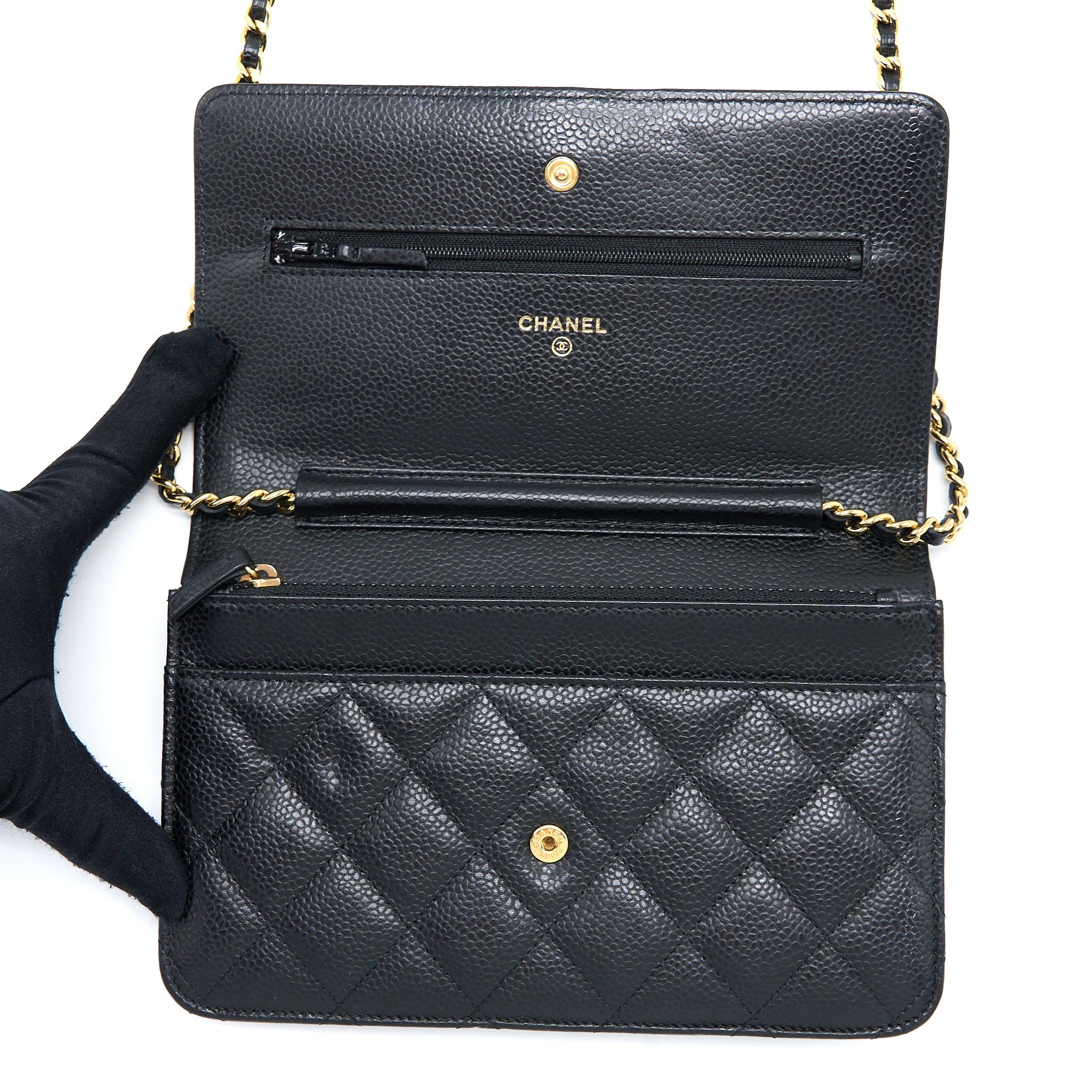 CHANEL CLASSIC WALLET ON CHAIN CAVIAR BLACK GHW