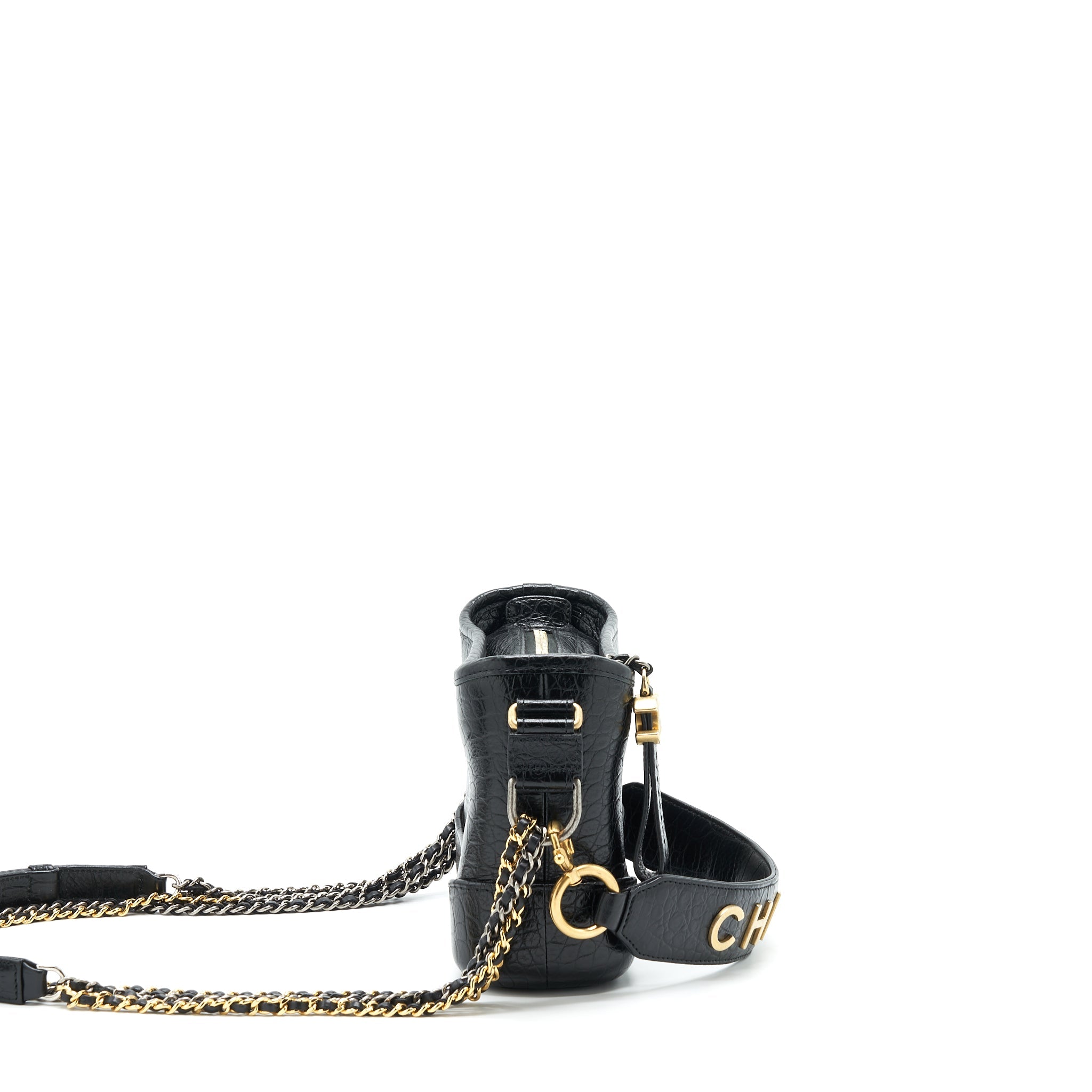 CHANEL SMALL GABRIELLE HOBO BAG CROCODILE EMBOSSED CALFSKIN BLACK MULTICOLOUR HARDWARE