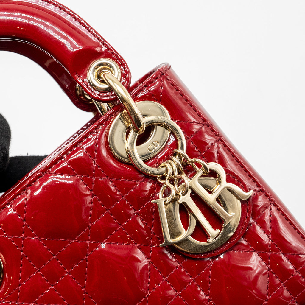 DIOR MINI LADY DIOR PATENT RED LGHW