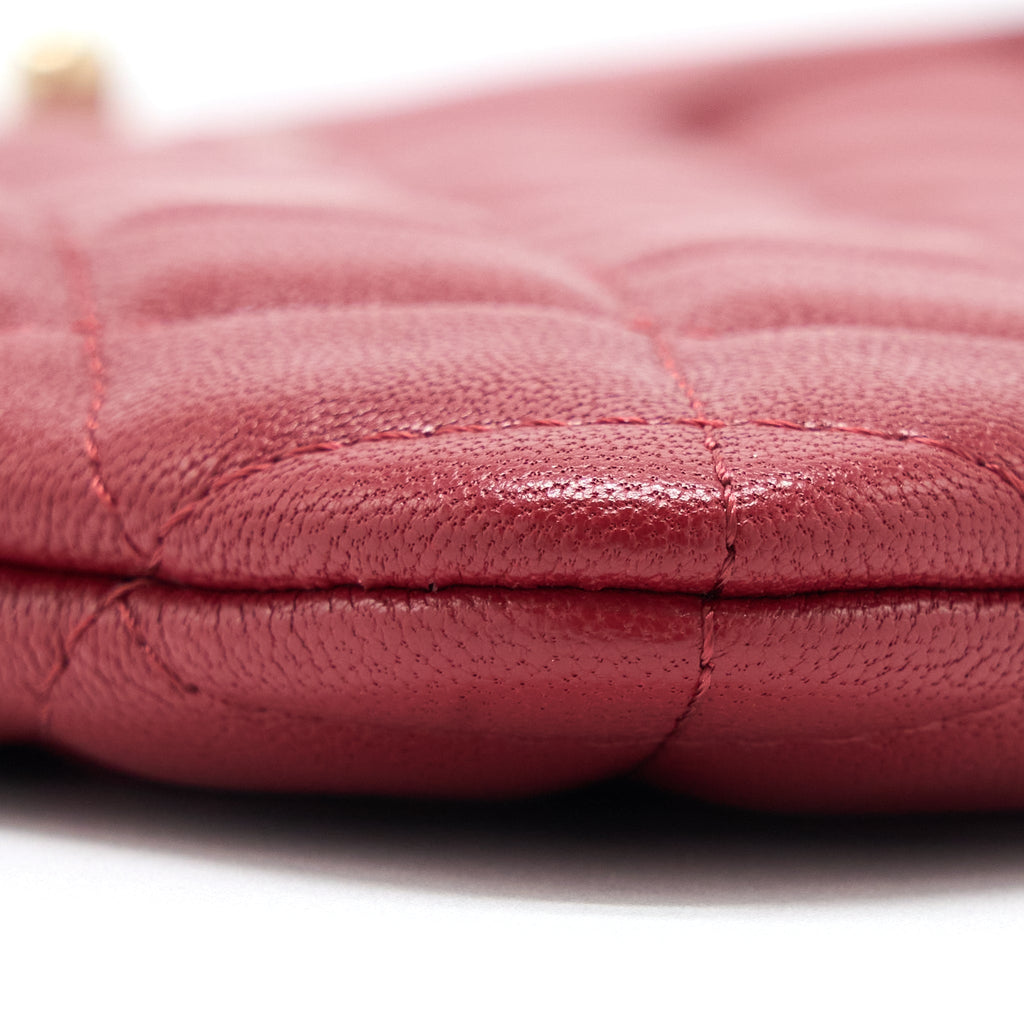 CHANEL CC LOGO QUILTED ZIP POUCH/CLUTCH CALFSKIN RED GHW