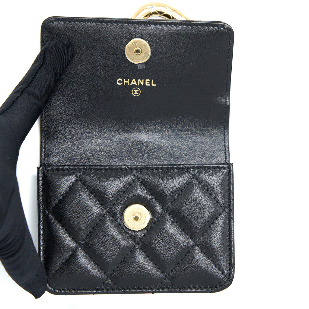 CHANEL JEWEL HOOK CARDHOLDER LAMBSKIN BLACK GHW