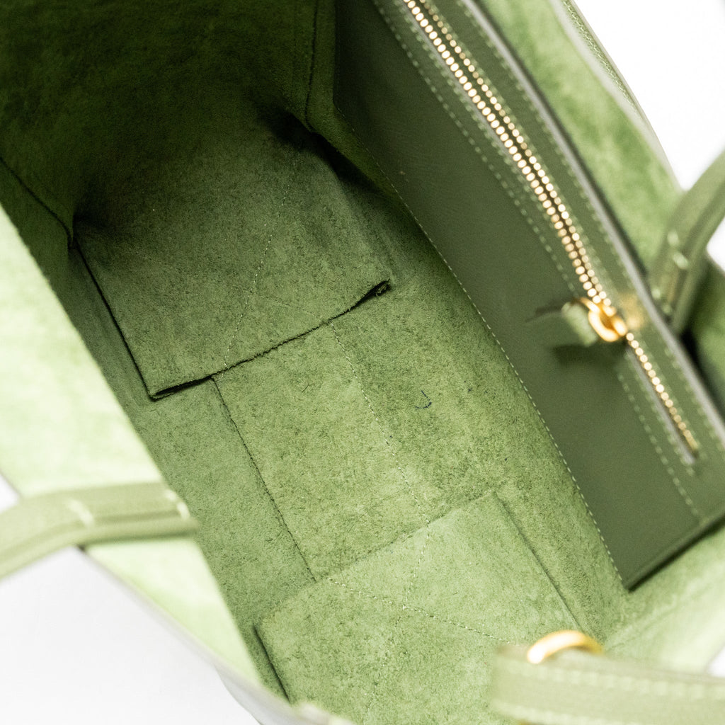 CELINE VERTICAL CABAS TOTE BAG GRAINED CALFSKIN GREEN GHW