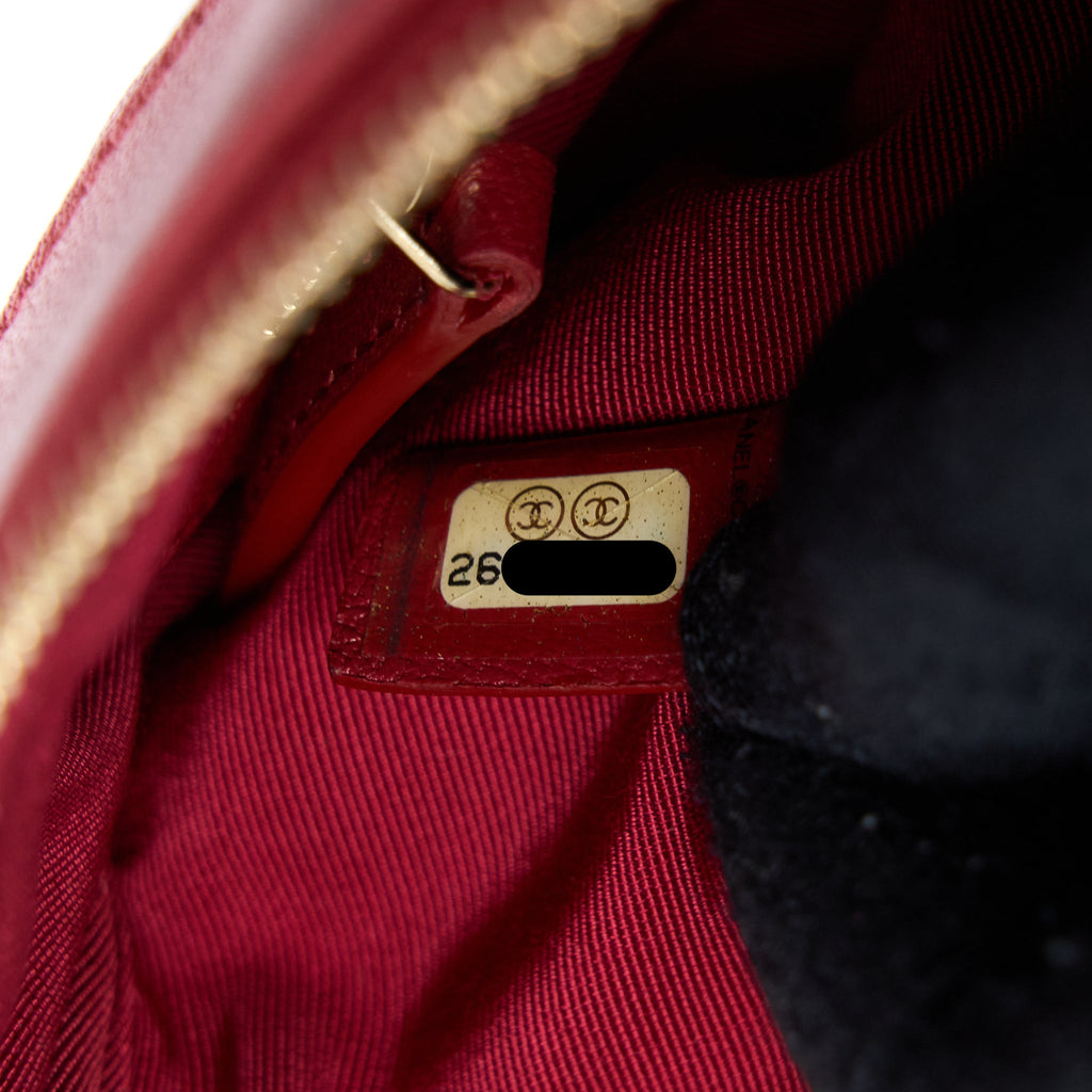 CHANEL CC LOGO QUILTED ZIP POUCH/CLUTCH CALFSKIN RED GHW