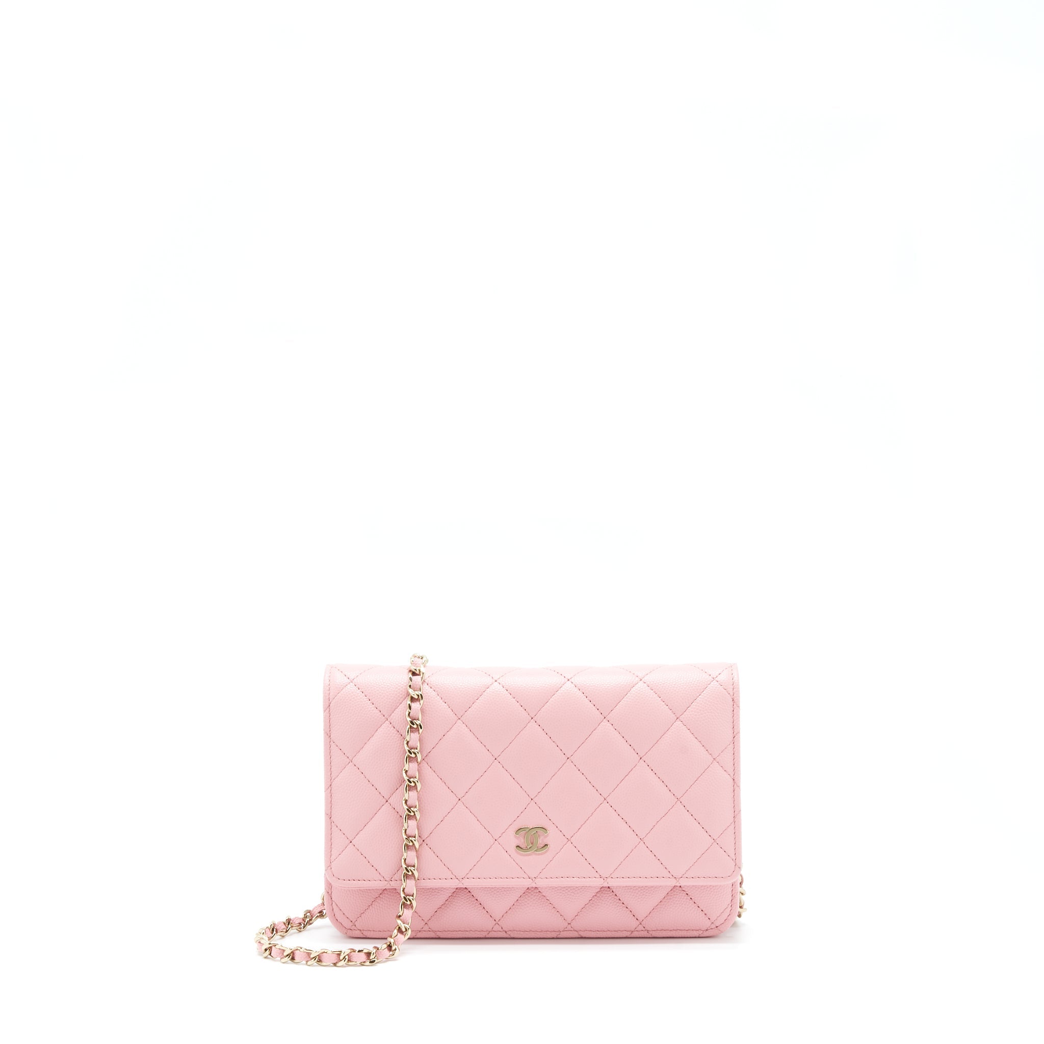 CHANEL 22C CLASSIC WALLET ON CHAIN CAVIAR PINK LGHW (MICROCHIP)