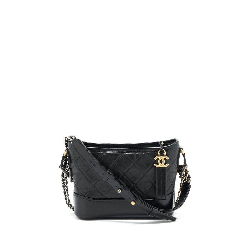 CHANEL SMALL GABRIELLE HOBO BLACK BAG GOLD/SLIVER HARDWARE