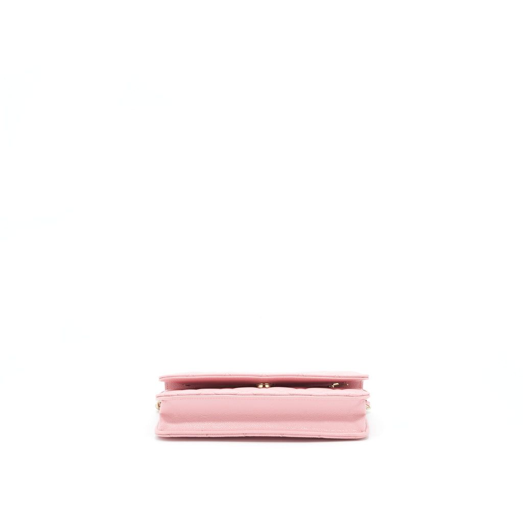 CHANEL 22C CLASSIC WALLET ON CHAIN CAVIAR PINK LGHW (MICROCHIP)