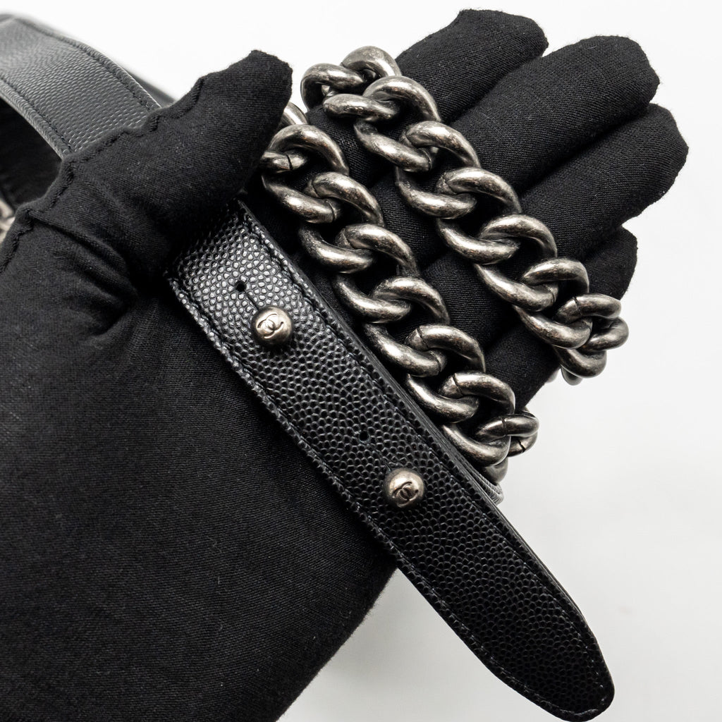 CHANEL SMALL BOY BAG CAVIAR BLACK SHW (MICROCHIP)