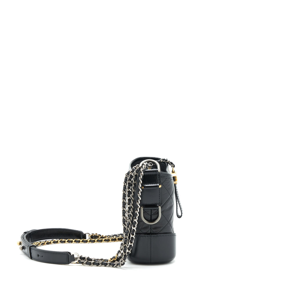 CHANEL SMALL GABRIELLE HOBO BLACK BAG GOLD/SLIVER HARDWARE