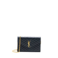 SAINT LAURENT/YSL CASSANDRA MATELASSE ENVELOPE CHAIN WALLET GRAINED CALFSKIN BLACK GHW