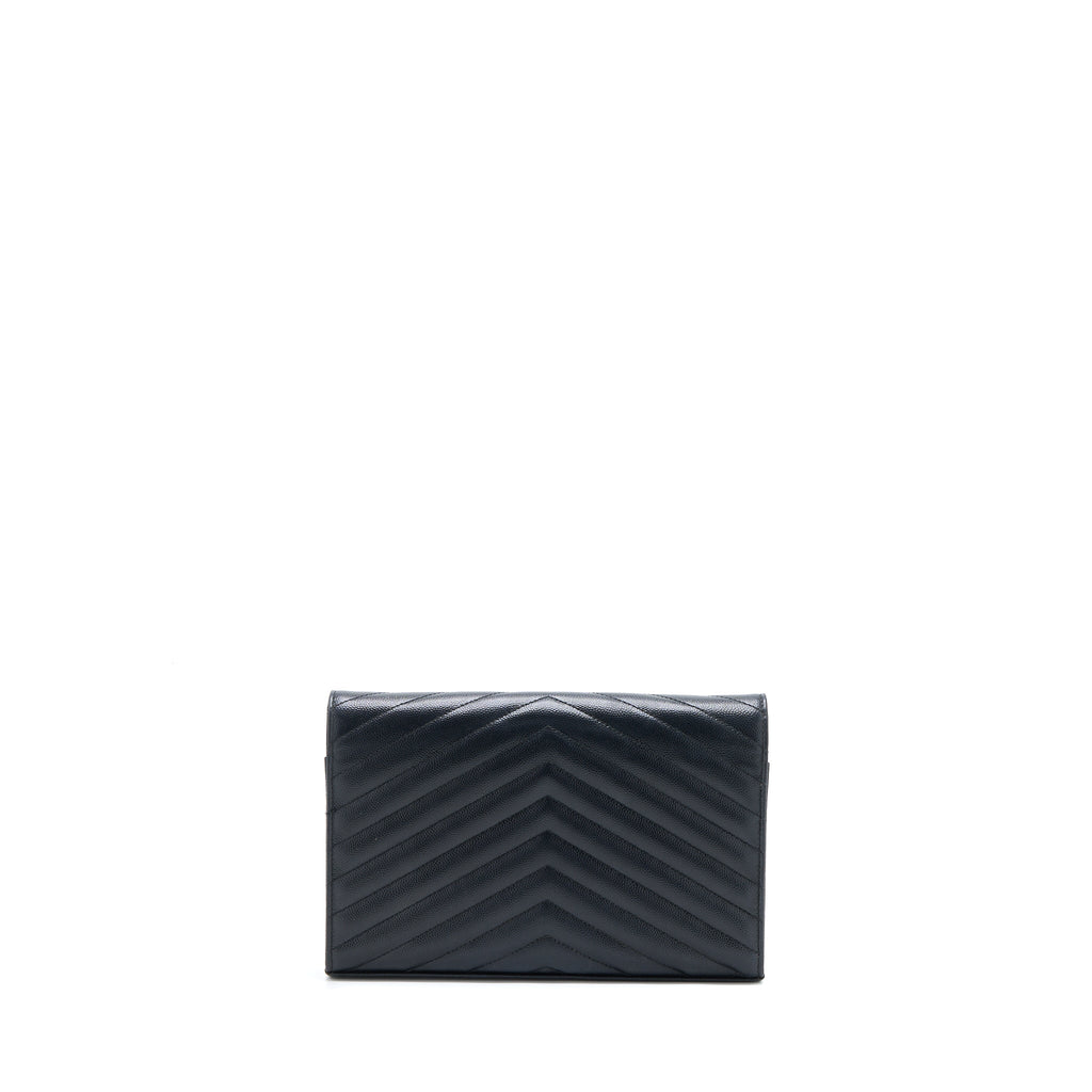 SAINT LAURENT/YSL CASSANDRA MATELASSE ENVELOPE CHAIN WALLET GRAINED CALFSKIN BLACK GHW