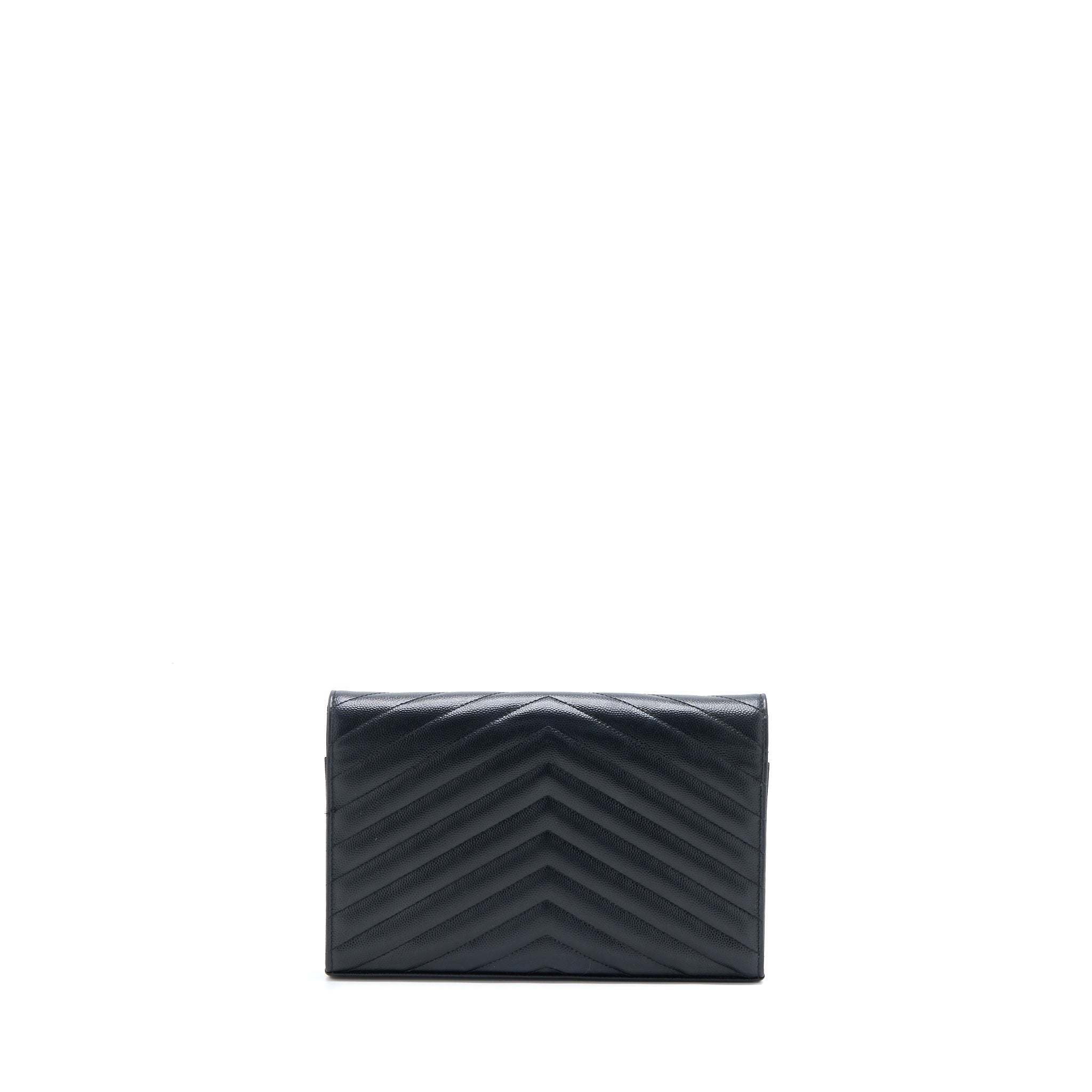 SAINT LAURENT/YSL CASSANDRA MATELASSE ENVELOPE CHAIN WALLET GRAINED CALFSKIN BLACK GHW