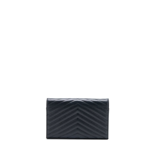 SAINT LAURENT/YSL CASSANDRA MATELASSE ENVELOPE CHAIN WALLET GRAINED CALFSKIN BLACK GHW