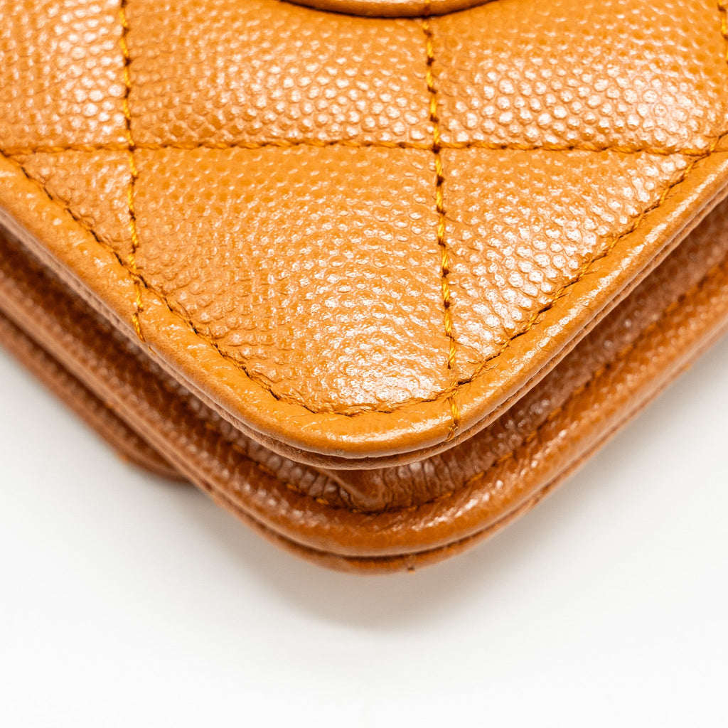 CHANEL CLASSIC WALLET ON CHAIN CAVIAR LIGHT BROWN LGHW (MICROCHIP)