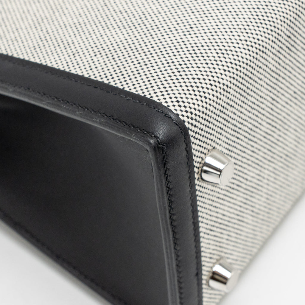 HERMES KELLY 25 SELLIER TOILE H/SWIFT ECRU-BLACK/BLACK SHW