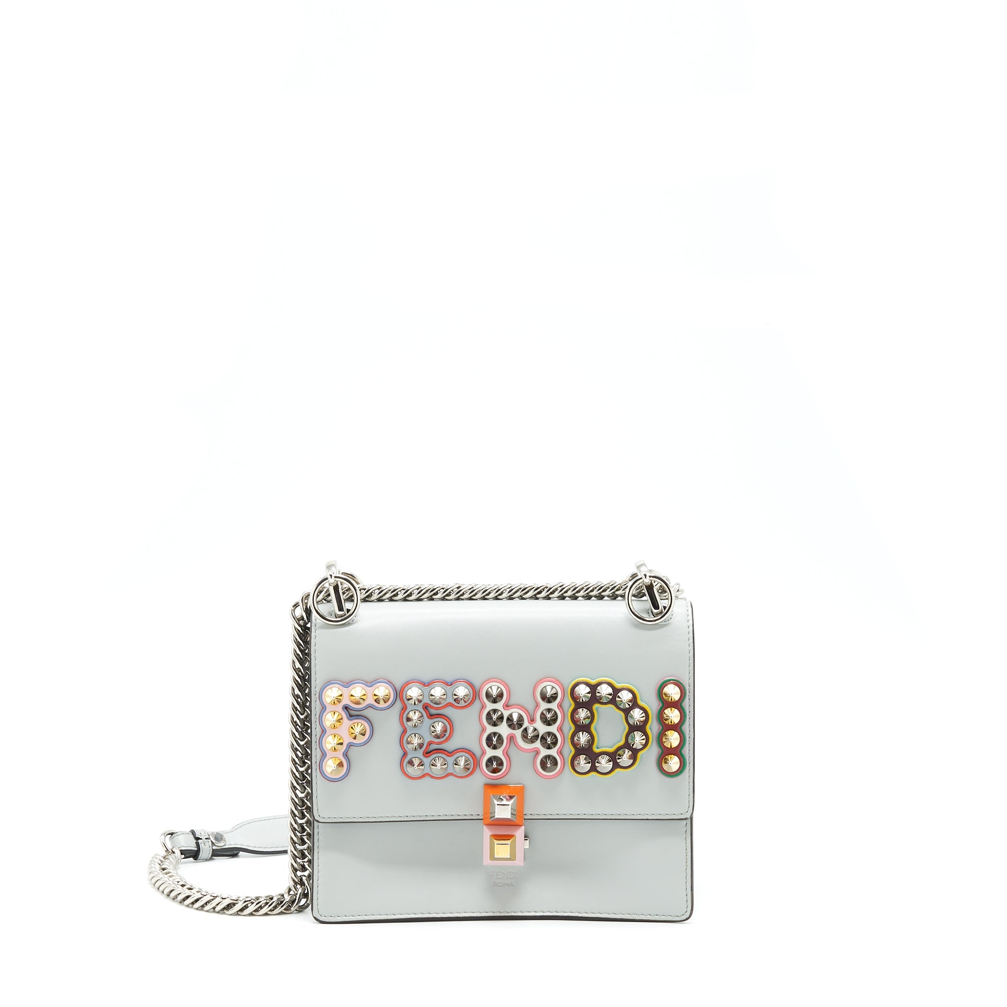 FENDI KAN I STUDDED SHOULDER BAG LIGHT BLUE/MULTICOLOUR SHW