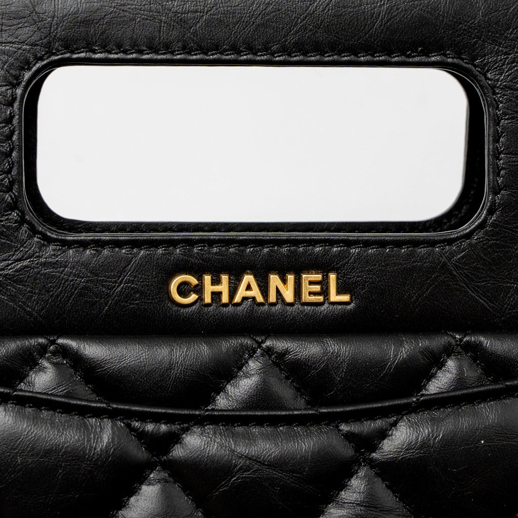 CHANEL 23S CLUTCH BAG WITH CHAIN CALFSKIN BLACK BRUSHED GHW (MICROCHIP)