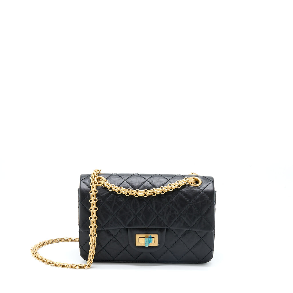 CHANEL MINI 2.55 REISSUE FLAP BAG AGED CALFSKIN BLACK GHW (MICROCHIP)