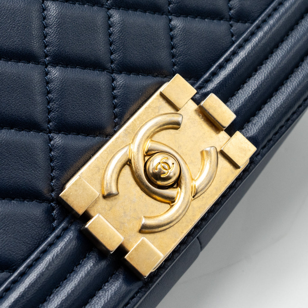 CHANEL MEDIUM BOY BAG LAMBSKIN DARK BLUE GHW