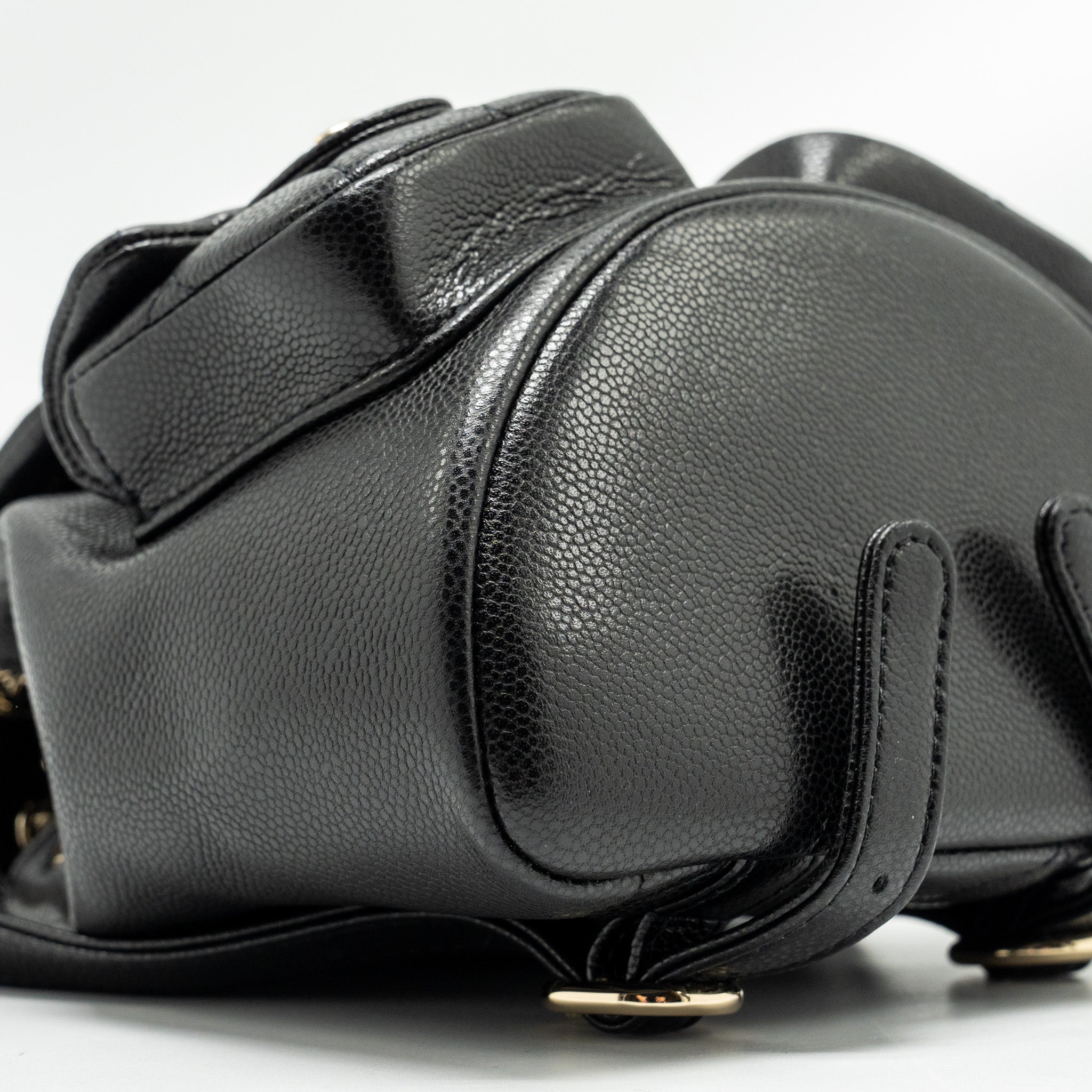 CHANEL 24A MINI DUMA BACKPACK GRAINED CALFSKIN BLACK LGHW (MICROCHIP)