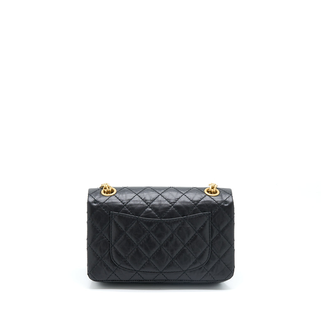 CHANEL MINI 2.55 REISSUE FLAP BAG AGED CALFSKIN BLACK GHW (MICROCHIP)