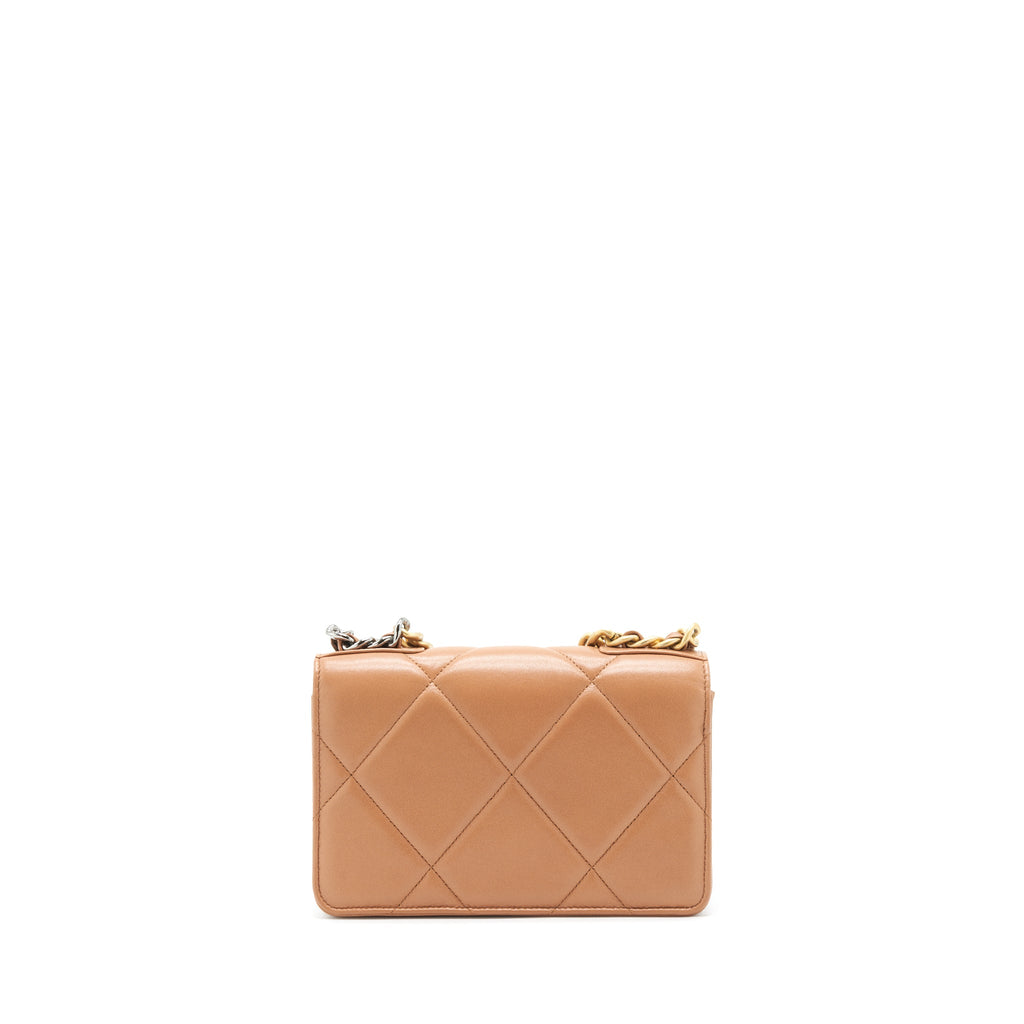 CHANEL 19 WALLET ON CHAIN LAMBSKIN DARK BEIGE GHW
