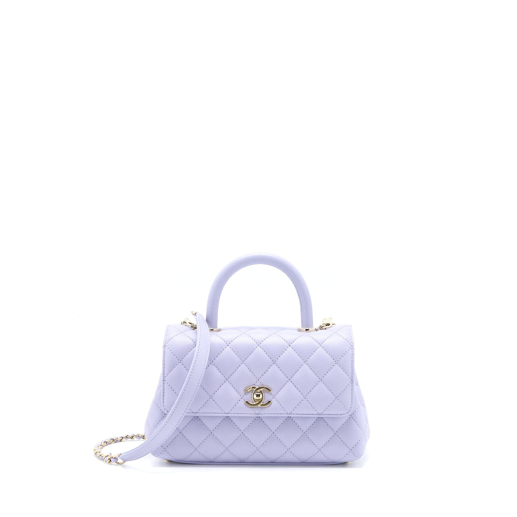 CHANEL SMALL COCO HANDLE CAVIAR LAVENDER PURPLE LGHW (MICROCHIP)