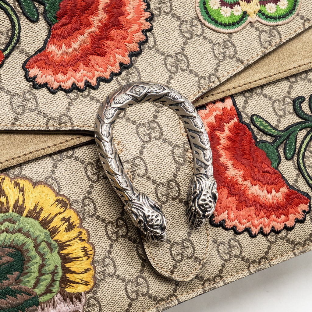 GUCCI MEDIUM EMBROIDERED DIONYSUS SHOULDER BAG GG SUPREME CANVAS/LEATHER MULTICOLOUR SHW