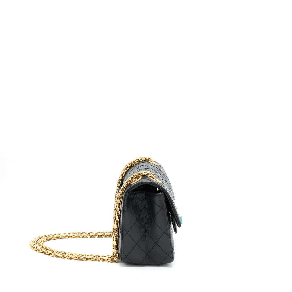 CHANEL MINI 2.55 REISSUE FLAP BAG AGED CALFSKIN BLACK GHW (MICROCHIP)
