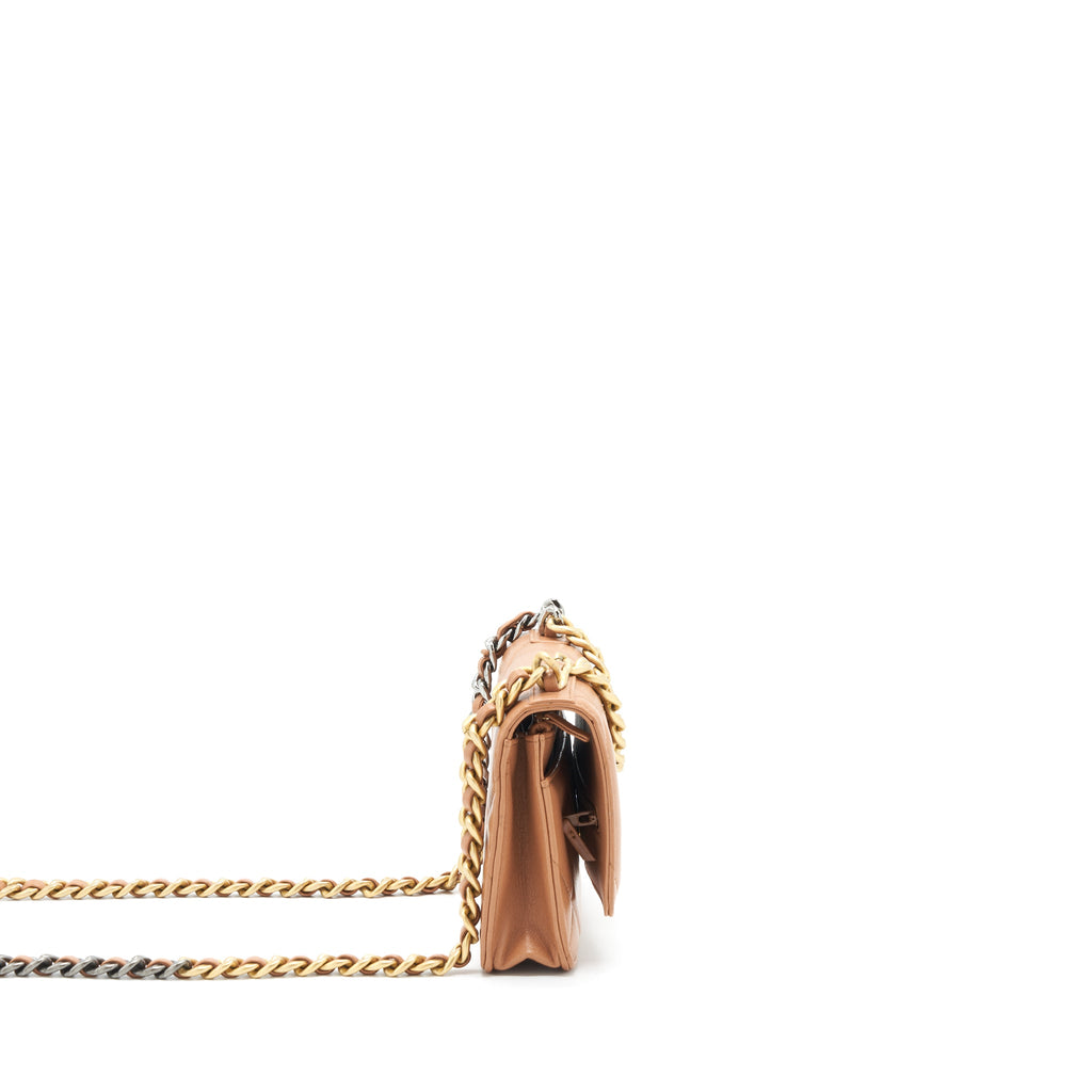 CHANEL 19 WALLET ON CHAIN LAMBSKIN DARK BEIGE GHW