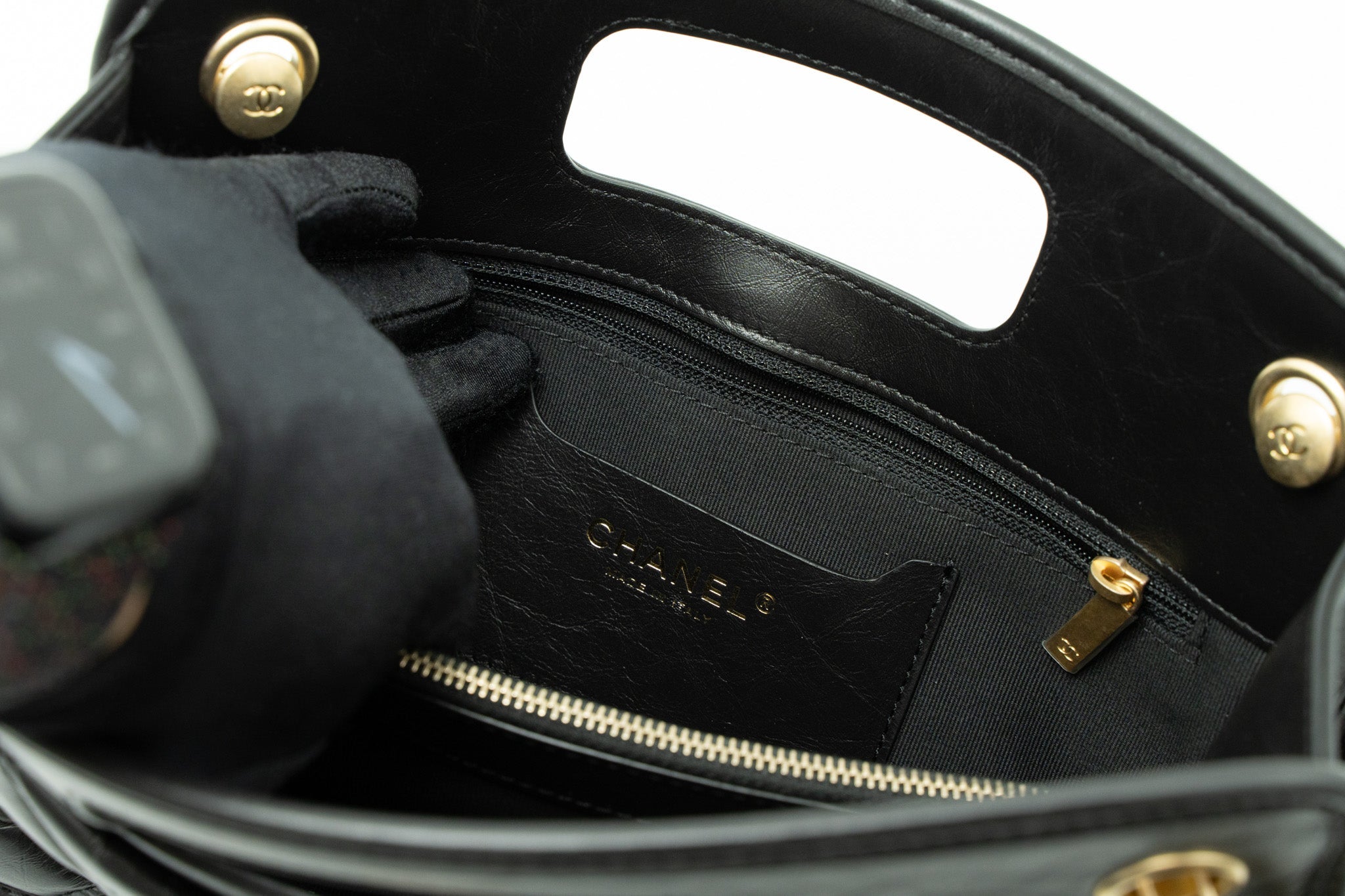 CHANEL 23S CLUTCH BAG WITH CHAIN CALFSKIN BLACK BRUSHED GHW (MICROCHIP)