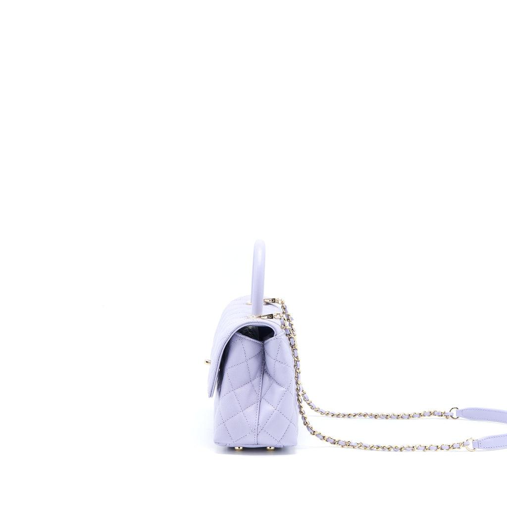 CHANEL SMALL COCO HANDLE CAVIAR LAVENDER PURPLE LGHW (MICROCHIP)