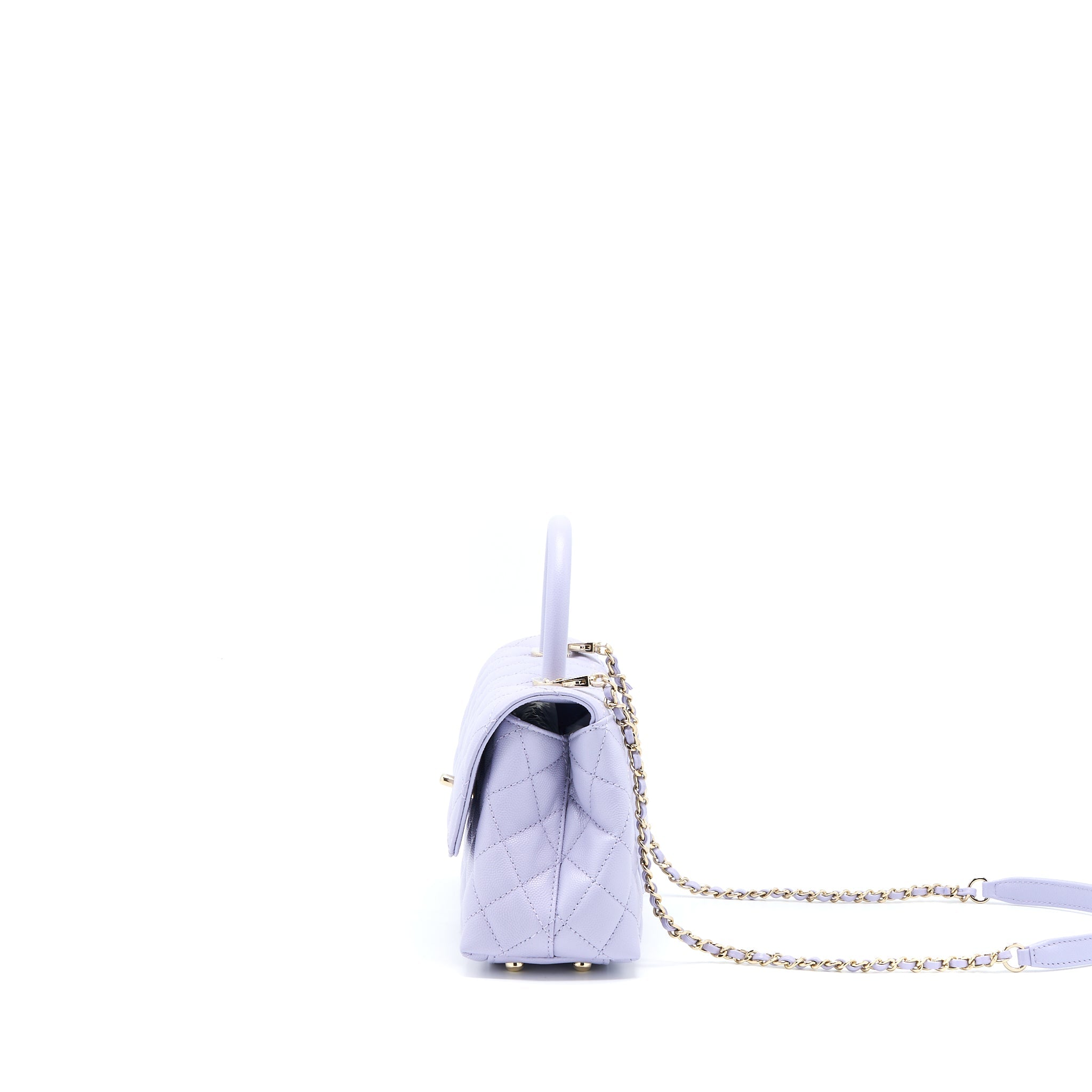 CHANEL SMALL COCO HANDLE CAVIAR LAVENDER PURPLE LGHW (MICROCHIP)
