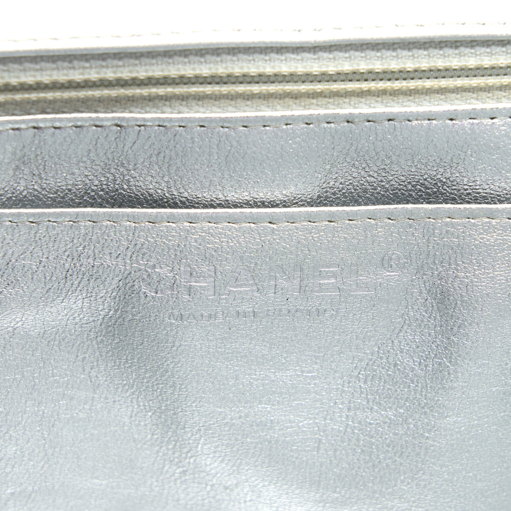 CHANEL MAXI CLASSIC SINGLE FLAP BAG LAMBSKIN SILVER SHW
