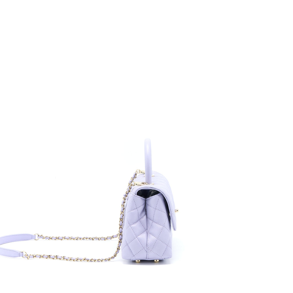 CHANEL SMALL COCO HANDLE CAVIAR LAVENDER PURPLE LGHW (MICROCHIP)