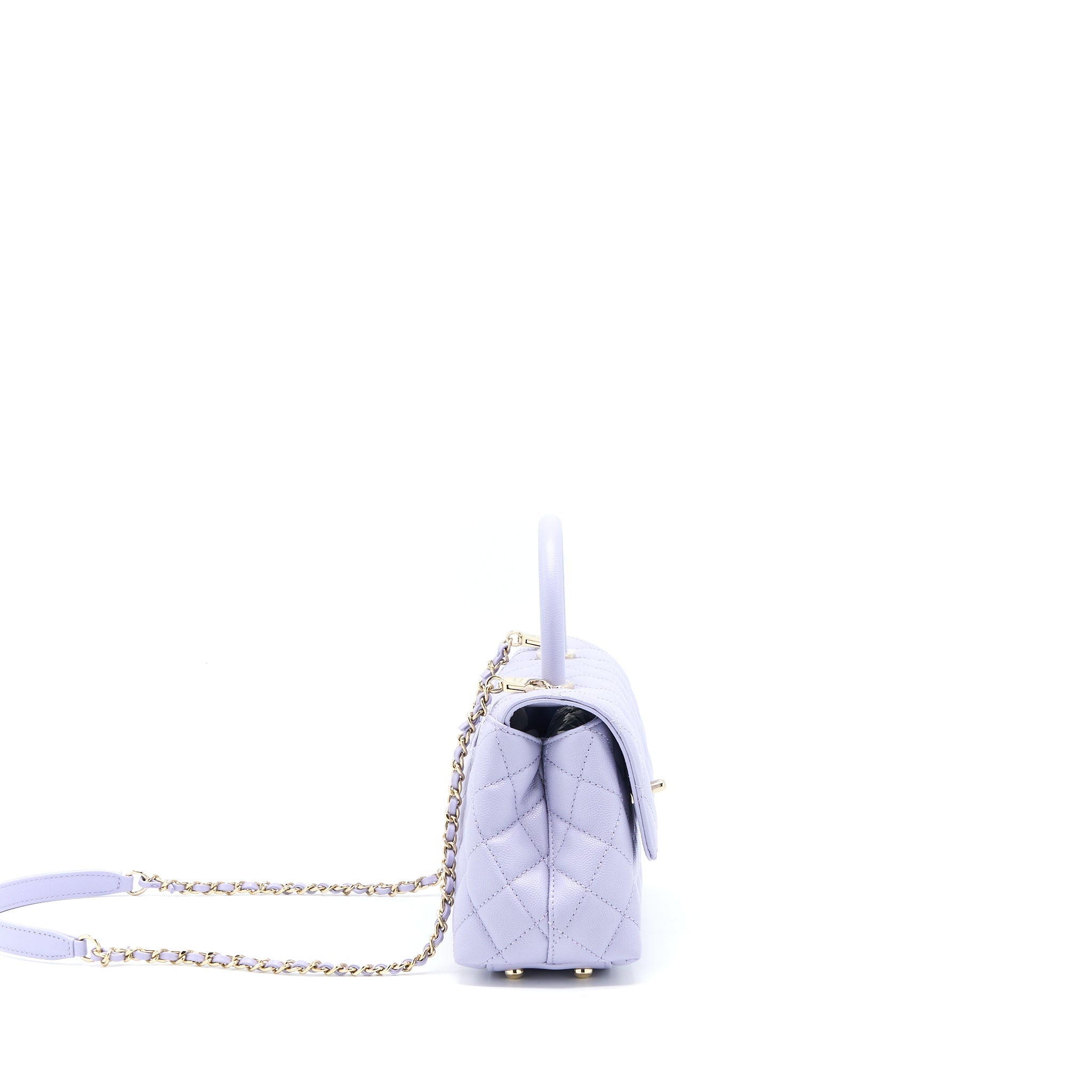 CHANEL SMALL COCO HANDLE CAVIAR LAVENDER PURPLE LGHW (MICROCHIP)