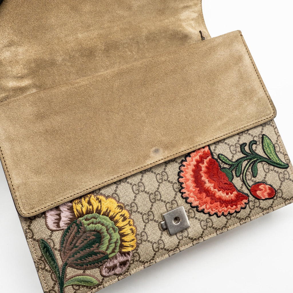 GUCCI MEDIUM EMBROIDERED DIONYSUS SHOULDER BAG GG SUPREME CANVAS/LEATHER MULTICOLOUR SHW