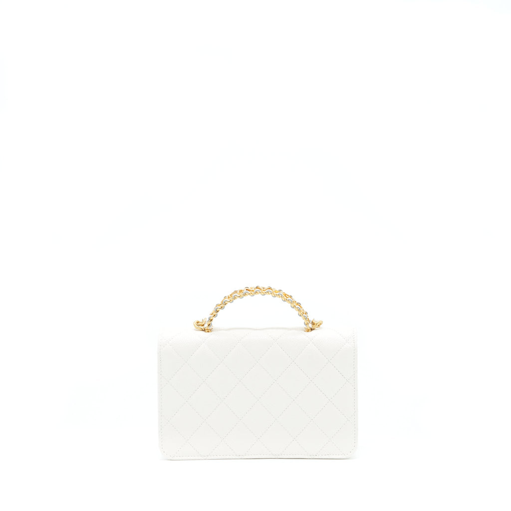 CHANEL 22S LOGO TOP HANDLE WALLET ON CHAIN CAVIAR WHITE GHW
