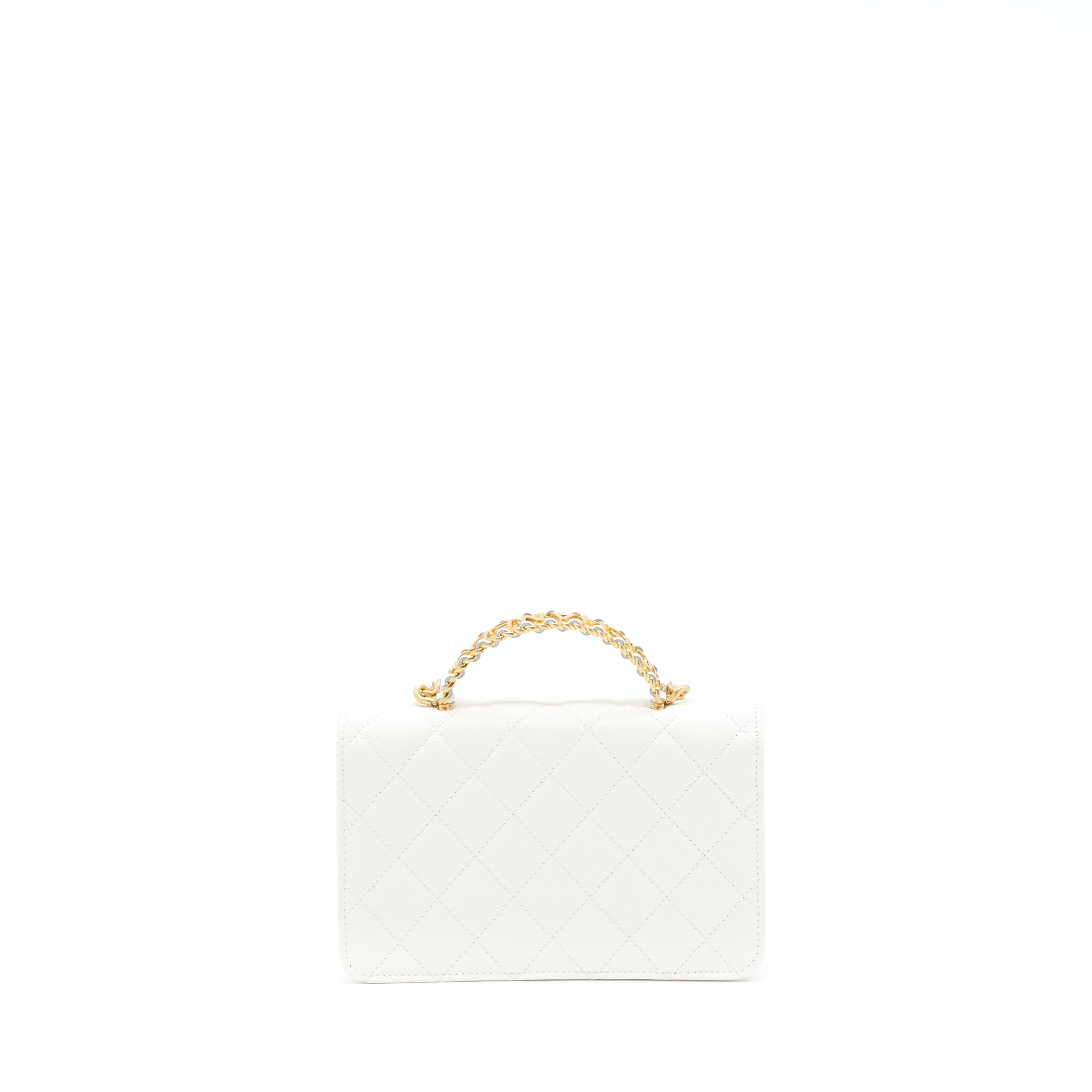 CHANEL 22S LOGO TOP HANDLE WALLET ON CHAIN CAVIAR WHITE GHW
