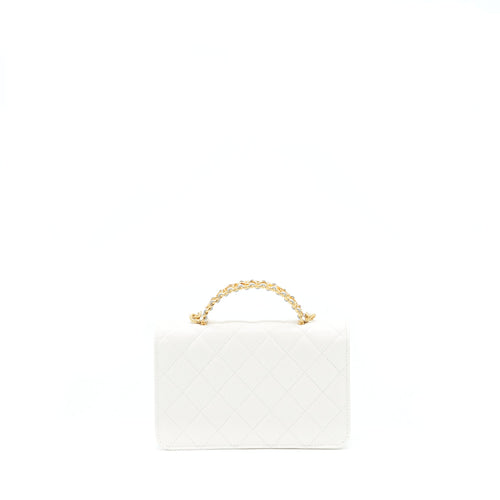 CHANEL 22S LOGO TOP HANDLE WALLET ON CHAIN CAVIAR WHITE GHW