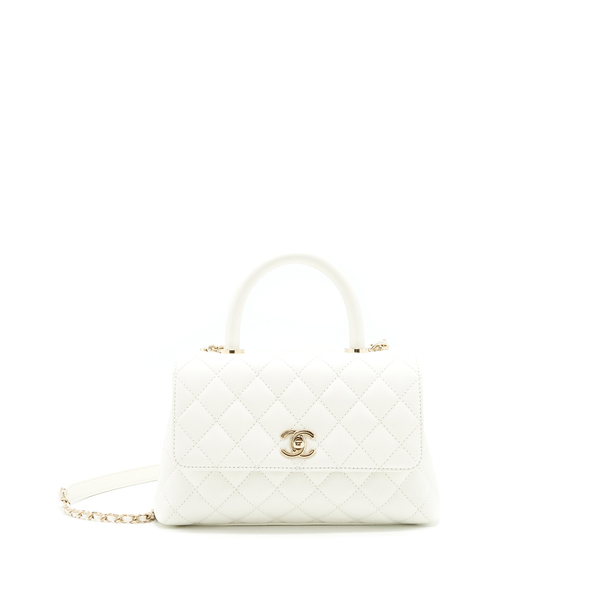 CHANEL SMALL COCO HANDLE CAVIAR WHITE LGHW (MICROCHIP)