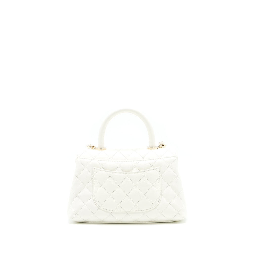 CHANEL SMALL COCO HANDLE CAVIAR WHITE LGHW (MICROCHIP)