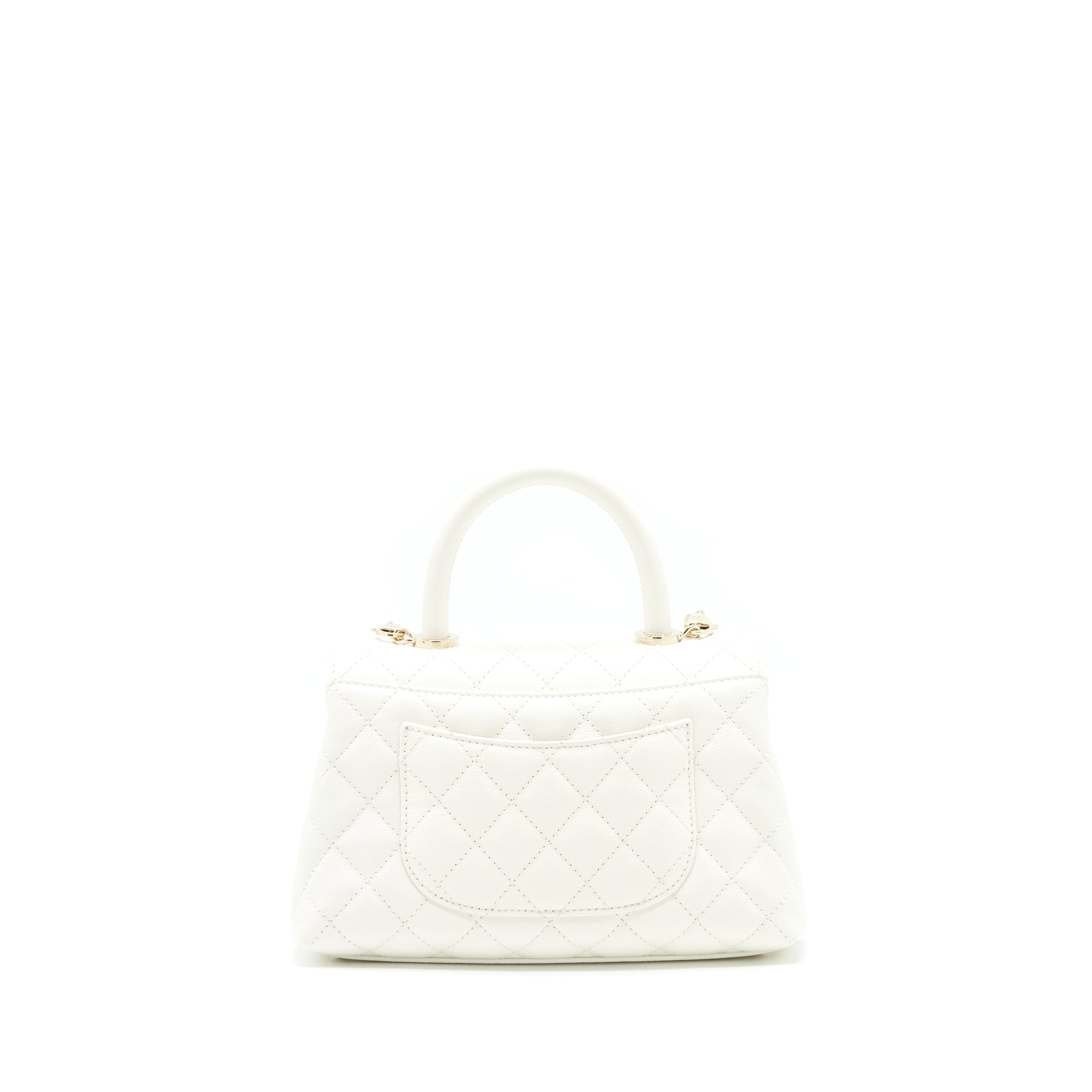 CHANEL SMALL COCO HANDLE CAVIAR WHITE LGHW (MICROCHIP)