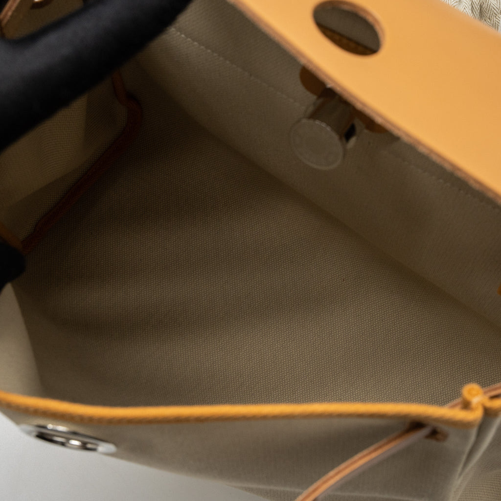 HERMES HERBAG 31 ZIP BAG CANVAS/VACHE HUNTER BETON/NATUREL SABLE SHW