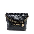 CHANEL SMALL 22 BAG GOLD LETTER SHINY CALFSKIN BLACK GHW (MICROCHIP)
