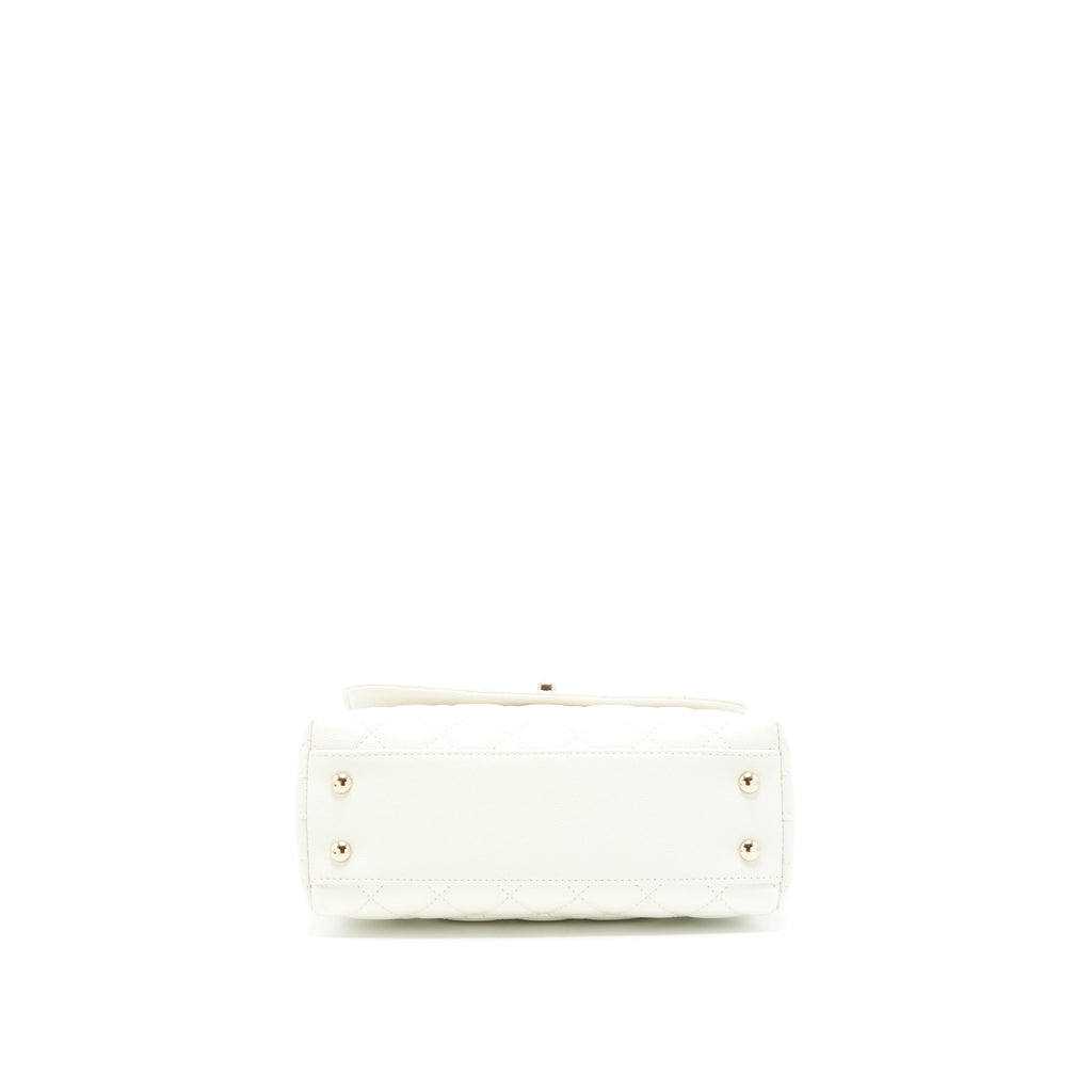CHANEL SMALL COCO HANDLE CAVIAR WHITE LGHW (MICROCHIP)