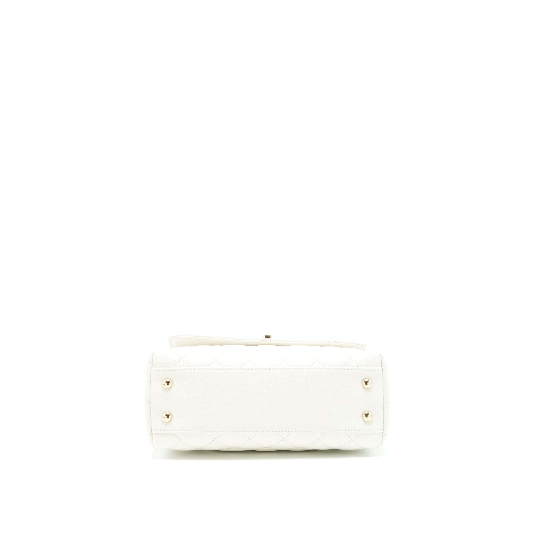 CHANEL SMALL COCO HANDLE CAVIAR WHITE LGHW (MICROCHIP)